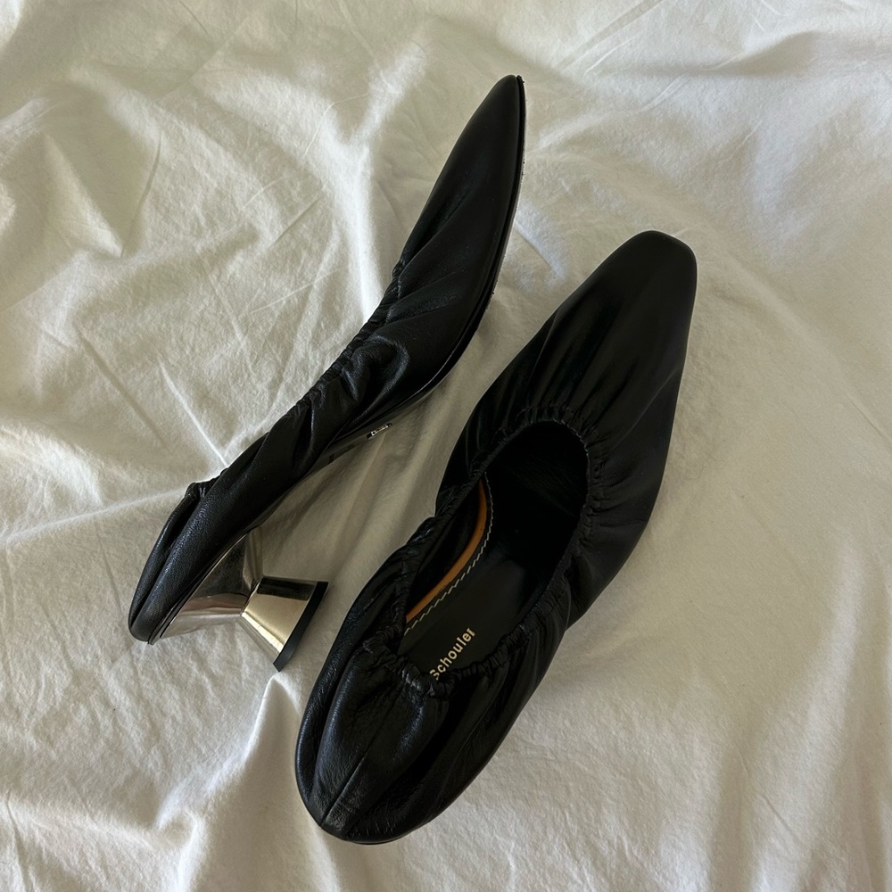 Proenza Schouler Black Leather Ruched Silver Vase Heel